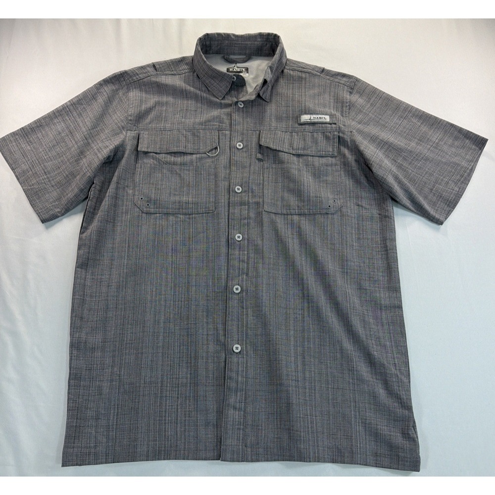 Habit Fishing Shirt Mens Medium Gray Short Sleeve Vented Outdoor Utility